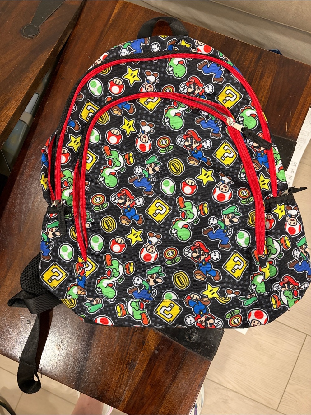 GAP Kids Super Mario Print Backpack in Black with Red Trim